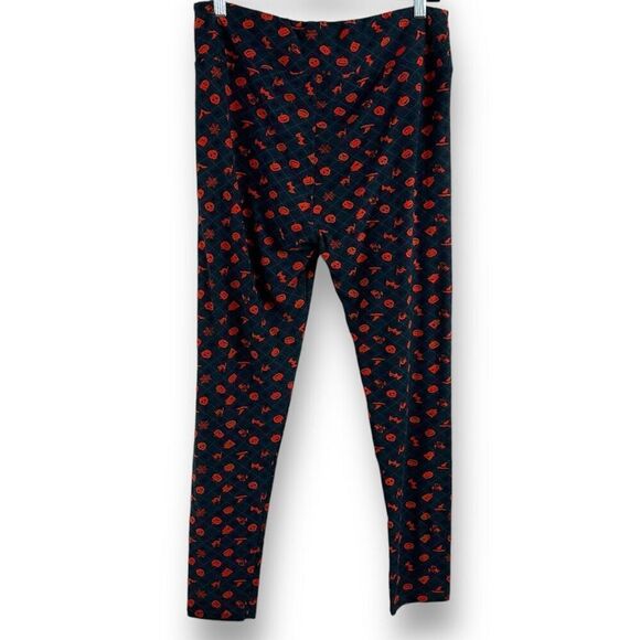 LuLaRoe Tall And Curvy Halloween Leggings Blue Square Swirl Pumpkin Bat Print - Picture 2 of 7